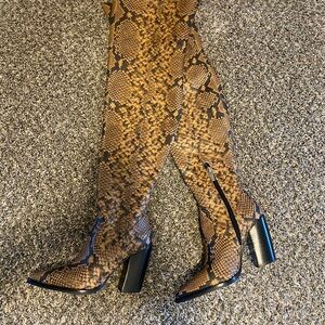 Vince Camuto Brown Snake Print Over the Knee Boots